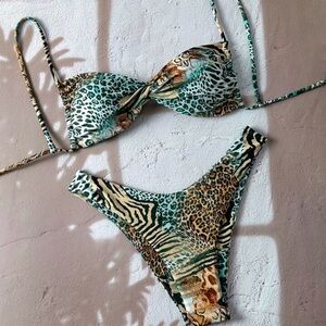 SHEIN Animal Print Bikini Set. Swim Set. Top and Cheeky Bottom. NEW. Small